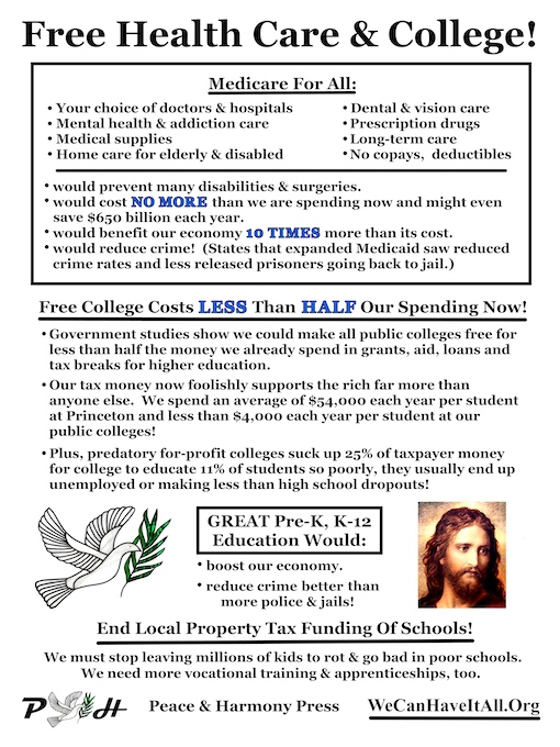 Free Health Care & College poster