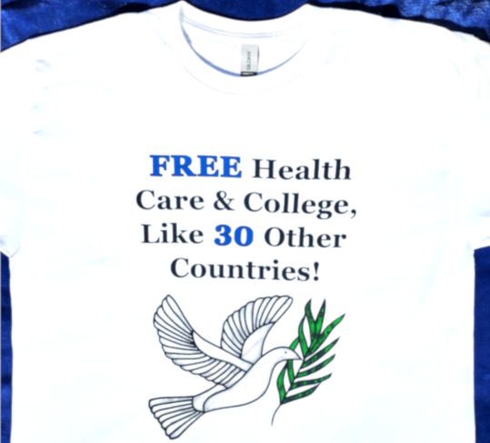 Stained Glass Dove of Peace shirt: Free Health Care & College, Like 30 Other Countries